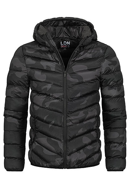 Brave Soul Heren gewatteerde jas met capuchon en 2 zakken zwart camo