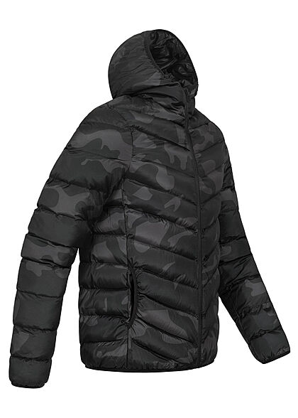Brave Soul Heren gewatteerde jas met capuchon en 2 zakken zwart camo