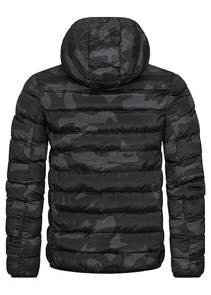 Brave Soul Heren gewatteerde jas met capuchon en 2 zakken zwart camo