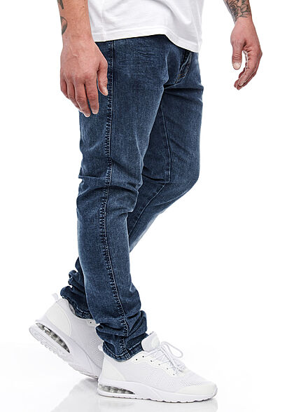 Indicode Heren Jeans Broek met 5 zakken gewassen look denimblauw