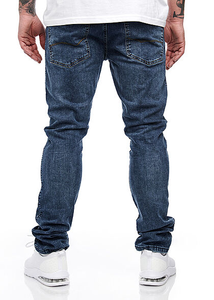 Indicode Heren Jeans Broek met 5 zakken gewassen look denimblauw
