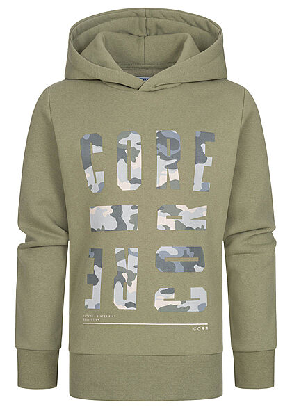 Jack and Jones Junior Hoodie met camouflage logo opdruk oliegroen