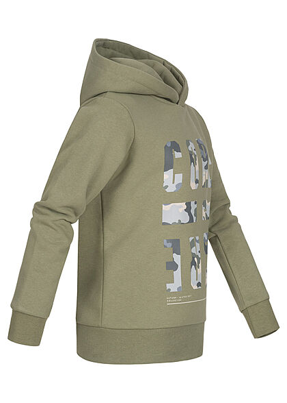 Jack and Jones Junior Hoodie met camouflage logo opdruk oliegroen