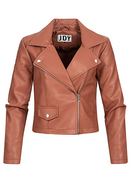 JDY by ONLY Dames NOOS kortgesneden jasje van kunstleer met asymmetrische rits koperbruin - Art.-Nr.: 21110211