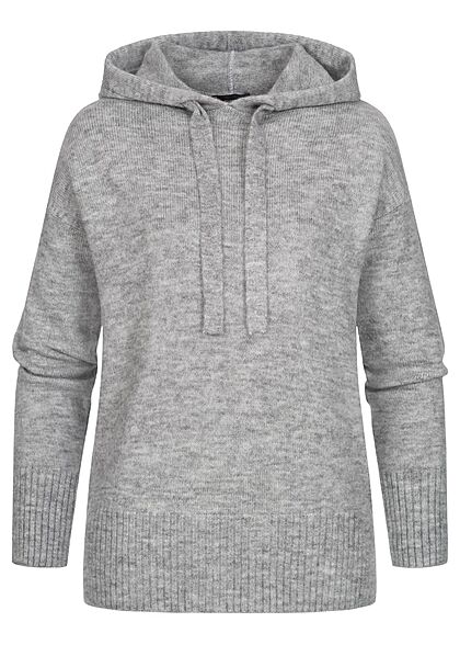 Clodus Dames Hoodie gebreide trui met capuchon licht grijs gemêleerd
