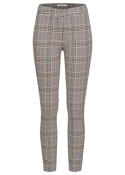 Hailys Dames Legging met middellange taille ruitjesmotief grijs-geel
