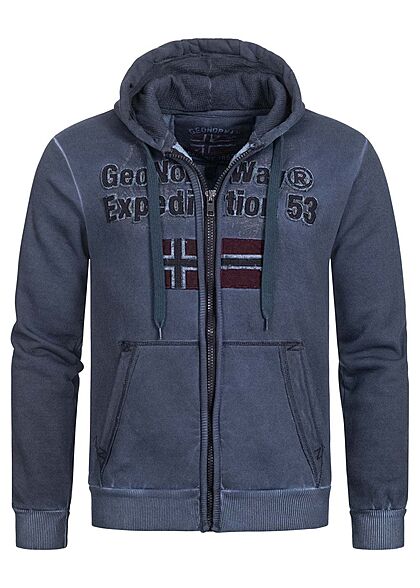 Geographical Norway Heren Heren Zip-Hoodie met logo patch in used look marineblauw