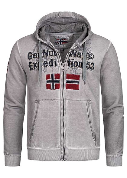 Geographical Norway Heren Heren Zip-Hoodie met logo patch in used look lichtgrijs