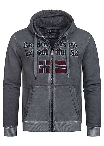 Geographical Norway Heren Heren Zip-Hoodie met logo patch in used look donkergrijs