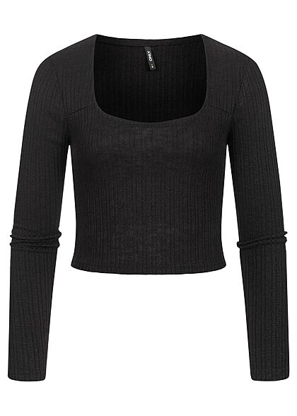 ONLY Dames trui met korte snit en lange mouwen van gestructureerde stof zwart - Art.-Nr.: 21110277