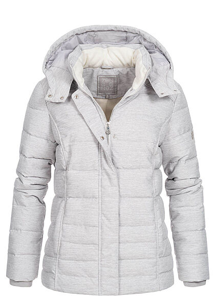 Zabaione Dames Gewatteerde winterjas met afneembare capuchon en 2 zakken grijs - Art.-Nr.: 21110292