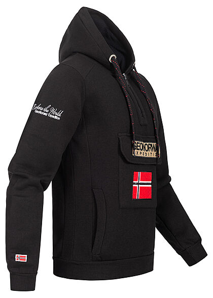 Geographical Norway Heren Half-Rits-Hoodie met borstzak zwart