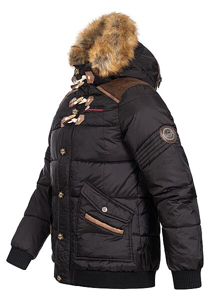 Geographical Norway Heren Gewatteerde winterjas met kap en 4 zakken zwart