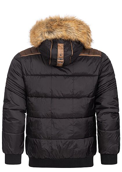 Geographical Norway Heren Gewatteerde winterjas met kap en 4 zakken zwart