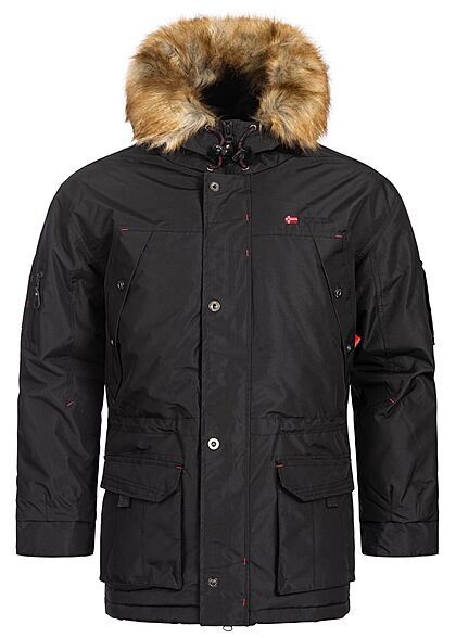 Geographical Norway Heren Winterjas met capuchon van imitatiebont en 7 zakken zwart