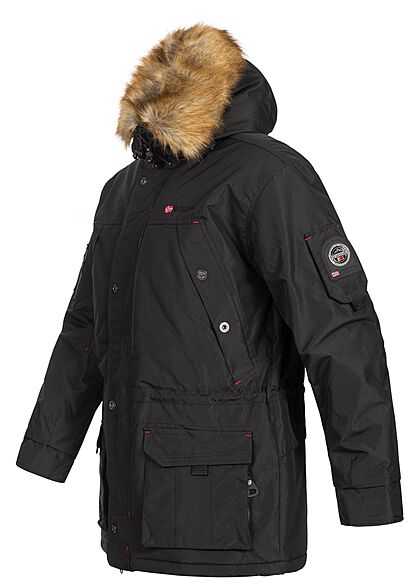 Geographical Norway Heren Winterjas met capuchon van imitatiebont en 7 zakken zwart