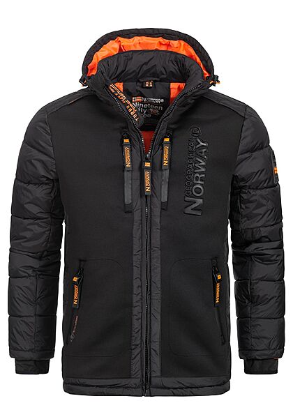 Geographical Norway Heren Gewatteerde winterjas met capuchon en 4 zakken materiaalmix zwart