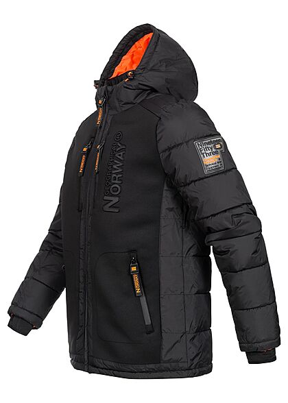 Geographical Norway Heren Gewatteerde winterjas met capuchon en 4 zakken materiaalmix zwart