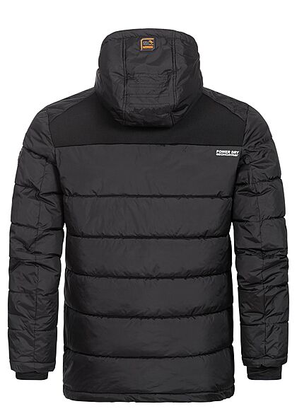 Geographical Norway Heren Gewatteerde winterjas met capuchon en 4 zakken materiaalmix zwart
