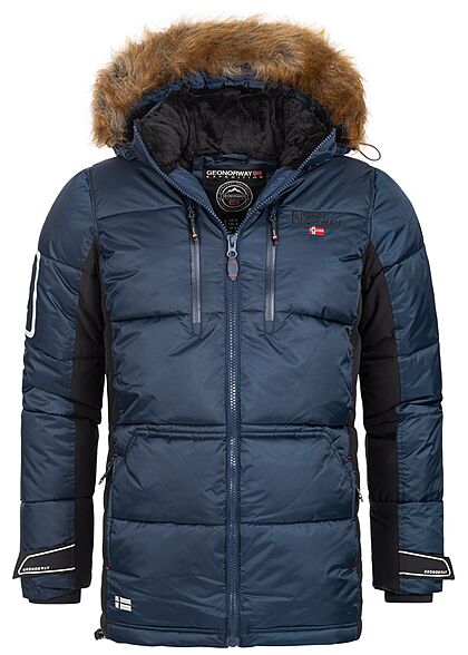 Geographical Norway Heren Gewatteerde winterjas met afneembare capuchon marineblauw en zwart - Art.-Nr.: 21110310