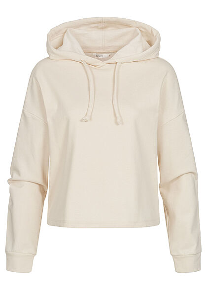 ONLY Dames NOOS kort model basic hoodie met trekkoorden beige