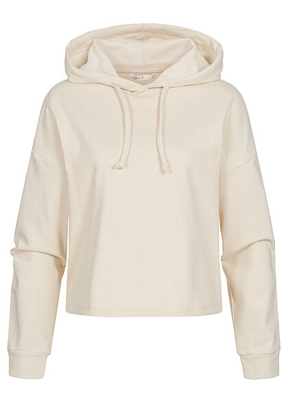 ONLY Dames NOOS kort model basic hoodie met trekkoorden beige