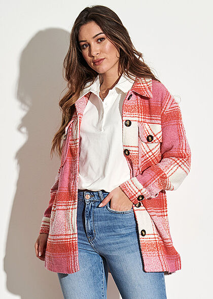 ONLY Dames Jasje met 2 borstzakjes geruit wit en roze