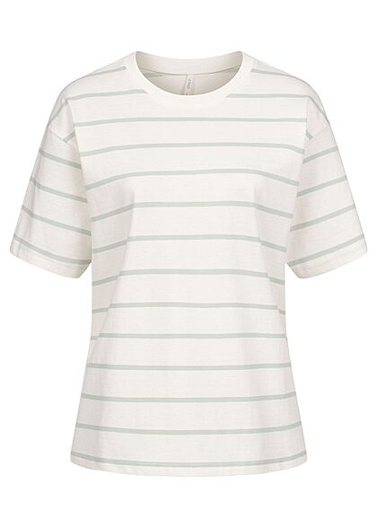 ONLY Dames Oversized T-shirt met strepen wit grijs groen