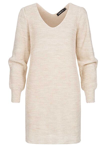 Cloud5ive Dames Gebreide jurk met schoudervullingen en v-hals beige