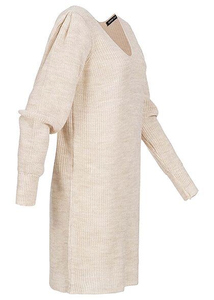 Cloud5ive Dames Gebreide jurk met schoudervullingen en v-hals beige