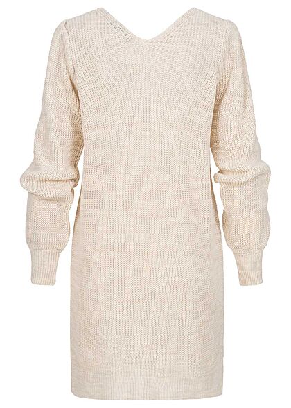 Cloud5ive Dames Gebreide jurk met schoudervullingen en v-hals beige