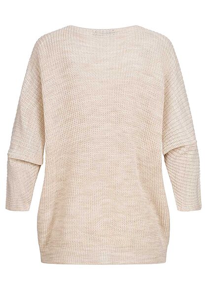 Cloud5ive Dames Trui met 7/8 vleermuismouwen en v-hals beige
