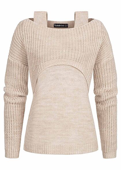 Cloud5ive Dames 2in1 Set gebreide top en kortgeknipte trui lichtbeige