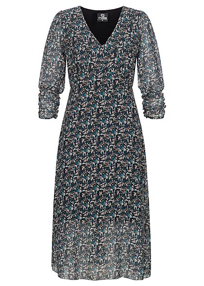 Styleboom Fashion Dames Midi Chiffon Jurk met v-hals en bloemenprint zwart - Art.-Nr.: 21116948