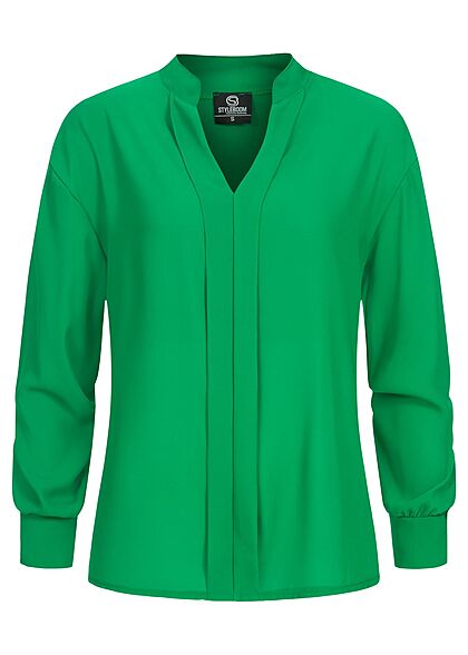 Styleboom Fashion Dames Chiffon Blouse met v-hals en plooi vouw groen