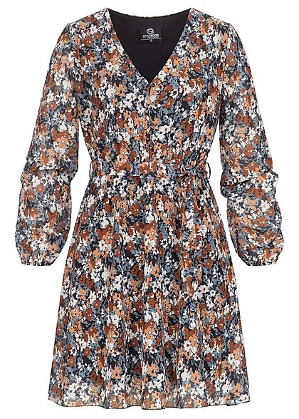 Styleboom Fashion Dames V-hals jurk met ceintuur bloemenprint multicolor - Art.-Nr.: 21116958