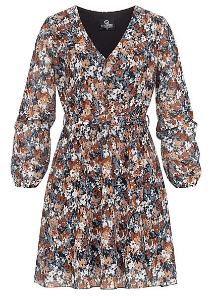 Styleboom Fashion Dames V-hals jurk met ceintuur bloemenprint multicolor