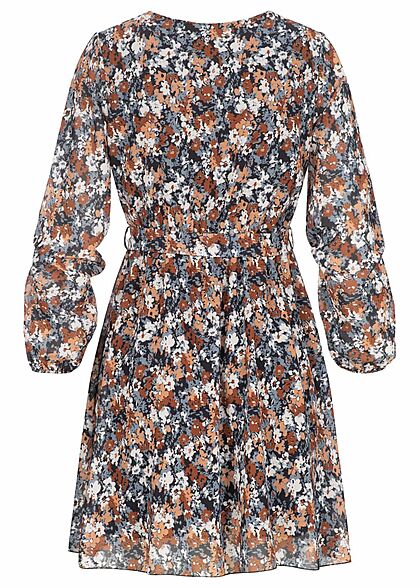 Styleboom Fashion Dames V-hals jurk met ceintuur bloemenprint multicolor