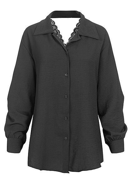 Styleboom Fashion Dames v-hals blouse met kant op de rug zwart
