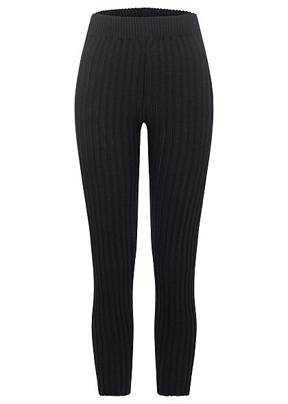 Styleboom Fashion Dames gebreide broek met hoge taille en elastiek zwart