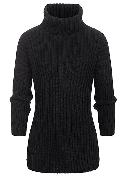 Styleboom Fashion Dames Gebreide trui met rolkraag en vleermuismouwen zwart - Art.-Nr.: 21116965