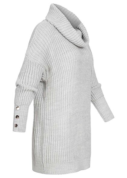 Styleboom Fashion Dames lange vorm trui met rolkraag en sierknopen zilver