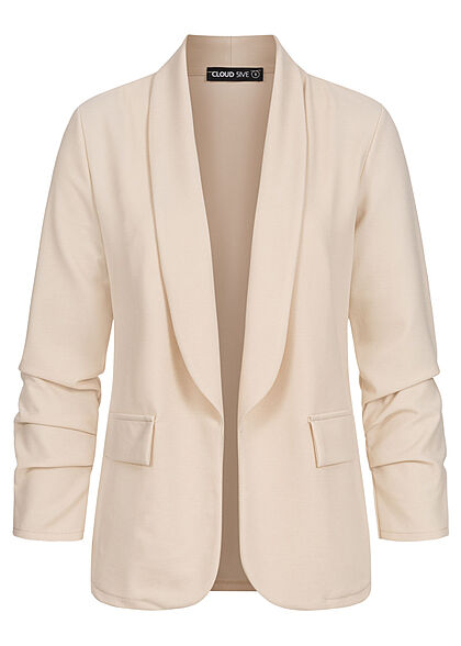 Cloud5ive Dames Blazer met rafeldetails op de mouwen en 2 sierzakken beige