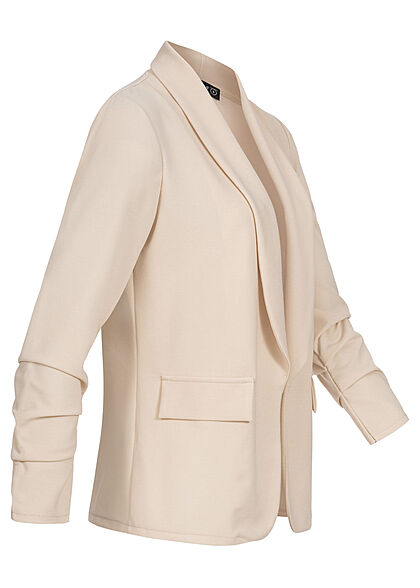 Cloud5ive Dames Blazer met rafeldetails op de mouwen en 2 sierzakken beige