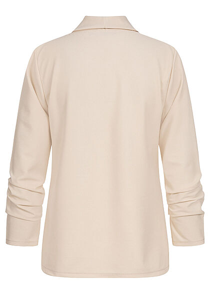 Cloud5ive Dames Blazer met rafeldetails op de mouwen en 2 sierzakken beige