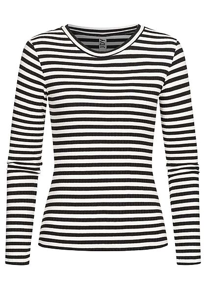 JDY by ONLY Dames Pullover geribde stof lange mouwen strepen zwart wit