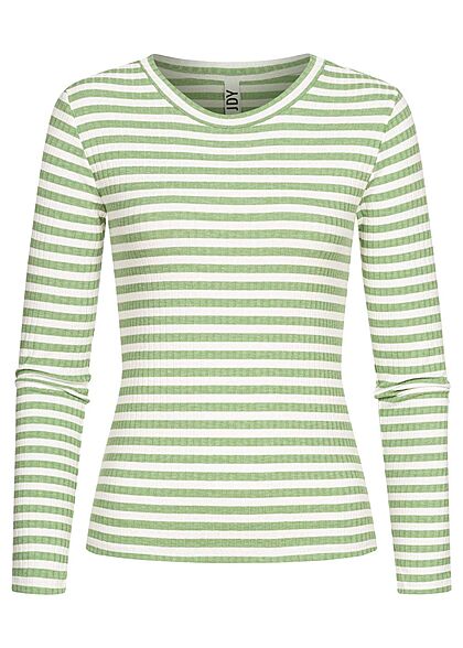 JDY by ONLY Dames Pullover geribde stof lange mouwen strepen groen