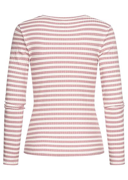JDY by ONLY Dames Pullover geribde stof lange mouwen strepen roze