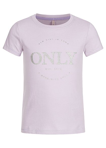 ONLY Kids Meisje T-Shirt logo-opdruk met glitter paars zilver