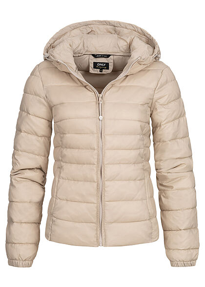 ONLY Dames NOOS Gewatteerde Nylon Jas met kap en 2 zakken beige - Art.-Nr.: 21120503